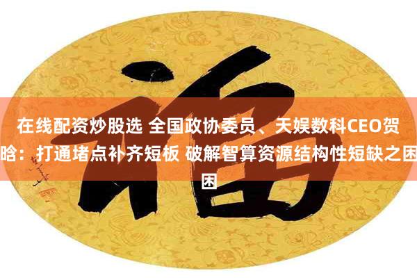 在线配资炒股选 全国政协委员、天娱数科CEO贺晗：打通堵点补齐短板 破解智算资源结构性短缺之困